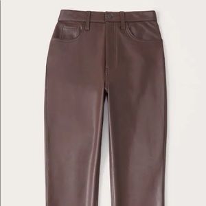 Abercrombie & fitch … curve love vegan leather 90s straight pant brown
